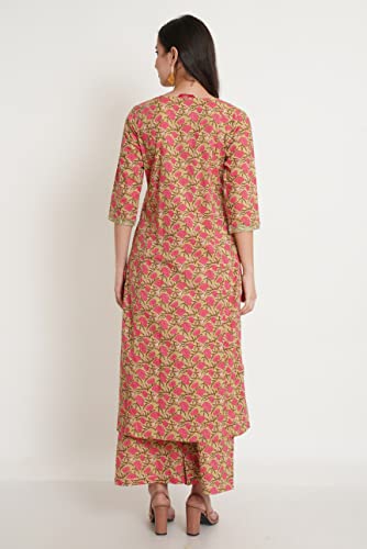 Image of Amazon Brand - Anarva Jaipuri Cotton Printed Straight Kurta with Palazzos Set for Women