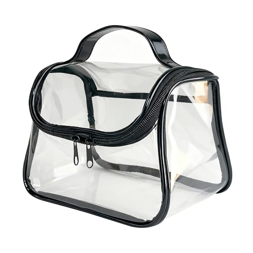 TotePrint Transparente PVC Kosmetiktasche 23x 14 x 15 cm wasserdichte Kulturtasche mit Tragegriff Durchsichtige Reise-Toilettentasche mit Reißverschluss (Schwarz)