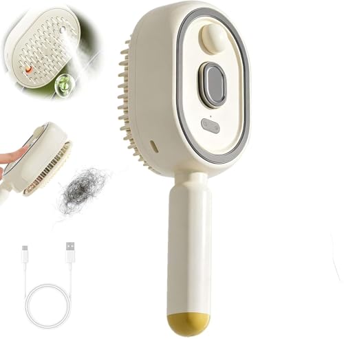2026 Electric Steam Brush - Rechargeable Detangling Steam Hair Straightener Reduces Frizz & Static Nourishes Hair Portable for Short Styles (Off-White)