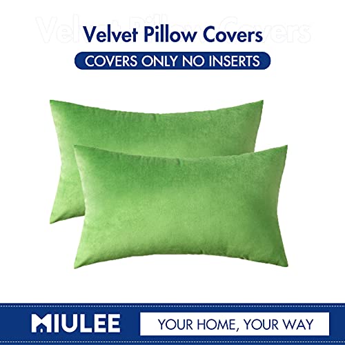 Image of MIULEE Pack of 2 Velvet Pillow Covers Decorative Square Pillowcase Soft Solid Cushion Case for Sofa Bedroom Car 12 x 20 Inch Apple Green
