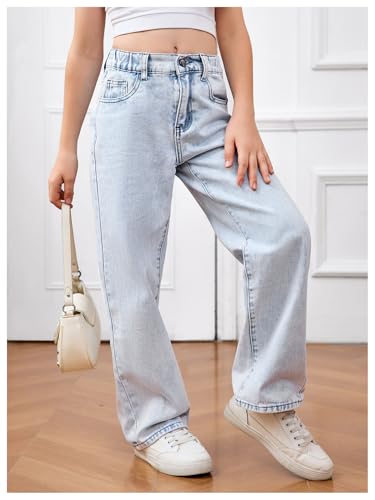 GORGLITTER Girl's Bow Jeans Baggy Jeans Graphic High Waisted Straight Leg Denim Pants with Pockets 8-16Y4