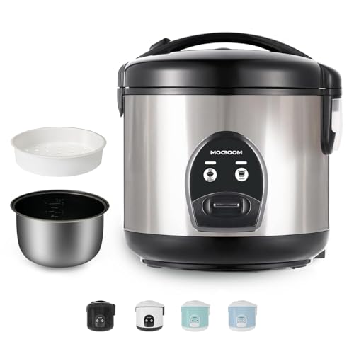 MOOSUM Cuociriso Elettrico e Vaporiera con Funzione di Mantenimento del Caldo - 1,8 l, Per 2-10...