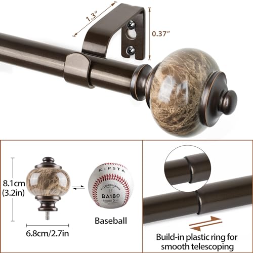 Kamanina TW-010350567-US-F1 1 Inch Curtain Rods For Windows 72 To 144 Inches (6-12Ft) Bronze Heavy Duty Curtain Rod thumb #7