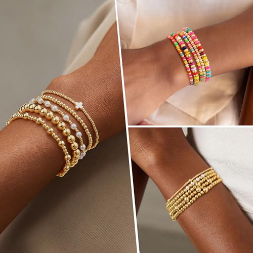 M MOOHAM Gold Bracelets for Women, 14K Gold Plated Beaded Bracelet - image 6
