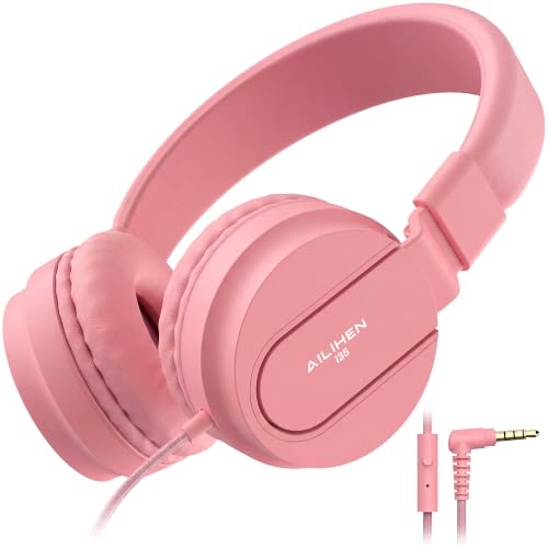 Image of AILIHEN I35 Kids Headphones for School with Mic, 93dB Volume Limited, Pink | Wired On Ear Headphones for Kids Girls, Foldable Lightweight Headphone for Classroom Learning & Entertainment Travel Computer