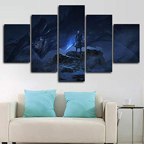 Cuadro En Lienzo Decoracion 5 Piezas HD Imagen Impresiones En Lienzo Dragon Night Juego De Tronos...