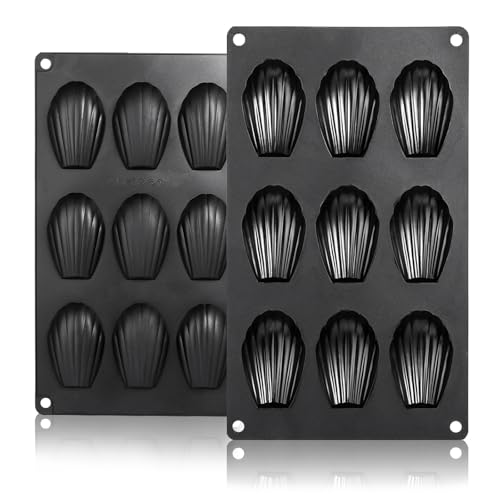 LIHAO 2pcs Moules à Madeleines en Silicone à 9 Cavités, Moule Antiadhésif à Pâtisserie, Pudding, Chocolat - Noir
