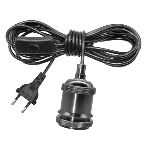 Portalámparas 5M con interruptor y enchufe cable, Accesorios E27 negro Metal para de lámpara suspensióna, Juego de portalámparas con interruptor Bombillas Cable Largo negro Aplicable a luz colgante