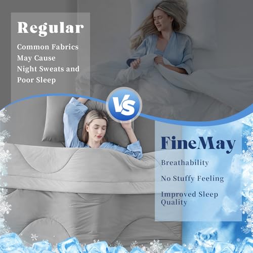 Image of Cooling Comforter Queen Size, Double-Sided Cooling Blanket for Hot Sleepers & Night Sweats, Arc-Chill Q-Max > 0.4 Breathable Ice Blanket, Lightweight Cold Comforter (80''x90'', Light Grey)