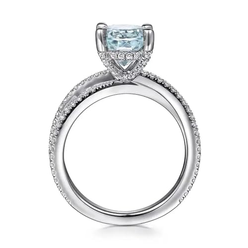 Round Cut Halo Aquamarine Rings for Women 925 Sterling Silver Pave Aquamarine Engagement Ring with Moissanite（D Color VVS1 Clarity） Women's Engraving Wedding Rings4