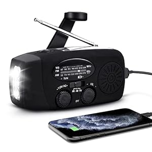 AOZBZ Noodweerradio, op zonne-energie, handslinger, noodgevallen, FM/AM/NOAA radio met 3-LED-zaklamp en 1000 mAh powerbank voor smartphones