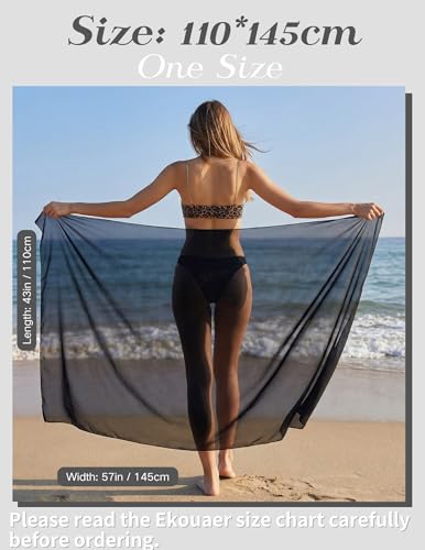 Image of Ekouaer Women Sarong Swimsuit Coverups Chiffon Long Bikini Wraps Sheer Beach Bathing Suit Cover Up