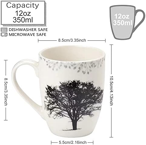 Set of 4 Coffee Mug Sets, 350ML/12 OZ Ceramic Coffee Mugs, Set with Different Tree Patterns Coffee Cup
