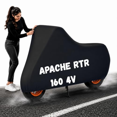 Image of Powerfull Bike Body Cover for Apache RTR 160 4V Dustproof Scratchproof - 100% Waterproof Apache RTR 160 4V Cover for Two Wheeler, Outdoor Full Motorcycle Cover with UV, Duty, Rain Protection - Black