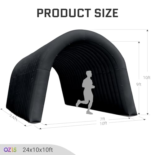 Image of OZIS 24FT Inflatable Tunnel Sports Tunnel Entrance with Installed Blower Inflatable Tunnel Tent for Business Advertising Event Exhibition Promotion,Street,Shop,Supermarket,School(Black, 24x10x10Ft)