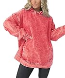 chouyatou Women's Casual Pullover Denim Jacket Vintage Distressed Jean Hoodie Jacket Tops (Large, Watermelon Red)