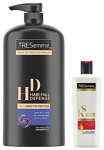 Tresemme Hair Fall Defence Shampoo, With Keratin Protein, Upto 97% Less Hair Breakage, 1 Ltr & TRESemme Keratin Smooth Conditioner 190 ml