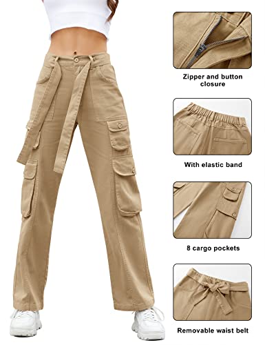 Micoson Women High Waist Cargo Pants With 8 Pockets Straight-Leg Lounge Relaxed Plus Size Belted Cozy Khaki Cargo Jeans Summer Khaki,Xxl #TOP3