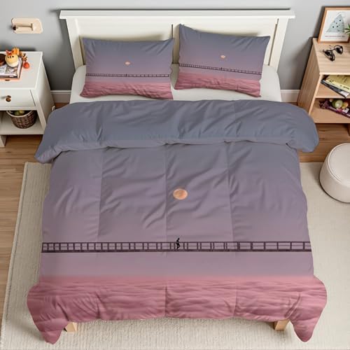 Housse de couette 160x200 rose parure de lit 3 pièces microfibre douce - 3