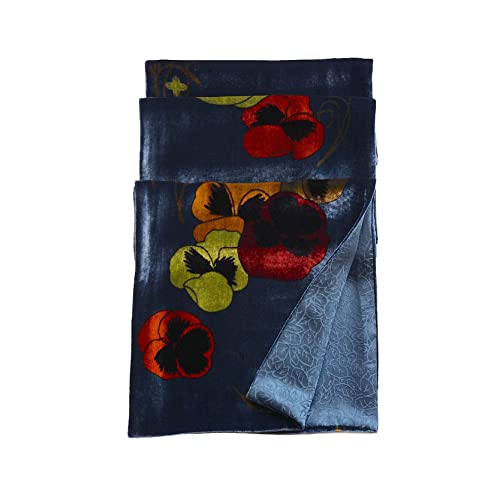 Silk Base Velvet Scarf, Pure Silk Lining, 58" Lx10 W, Pansy, Navy2
