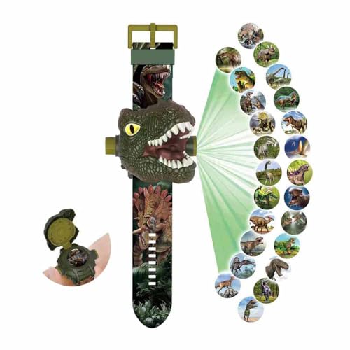 Children Dinosaur Projection Electronic Watch for Kids Flip Adjustable Digital Screen 3D Cartoon Animal 24 Projection Patterns Boys Girls Birthday Gift Educational Toy Children's Day Gift