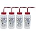 SP Bel-Art Safety-Labeled 4-Color Acetone Wide-Mouth Wash Bottles; 500ml (16oz), Polyethylene w/Red Polypropylene Cap (F11716-0001), Natural (Pack of 4)