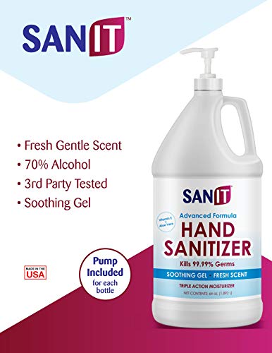 Sanit Moisturizing Hand Sanitizer Gel 70% Alcohol - Kills 99.99% Germs, Advanced Formula With Vitamin E And Aloe Vera - Soothing Gel, Fresh Scent, Made In Usa - 64 Oz With Pump 2 Pack #TOP7