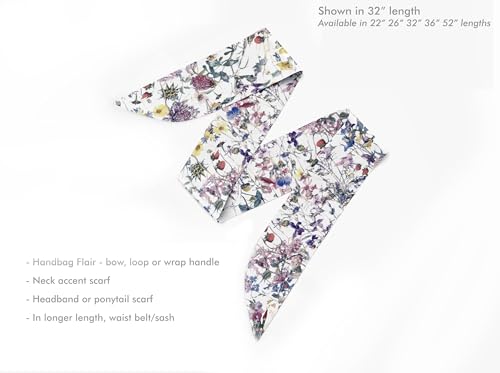 Liberty London Purse, Head, or Neck Scarf - "Wild flowers White" Skinny Scarf - Headband, Handbag, Purse Handle - Silky Tana Lawn Cotton2