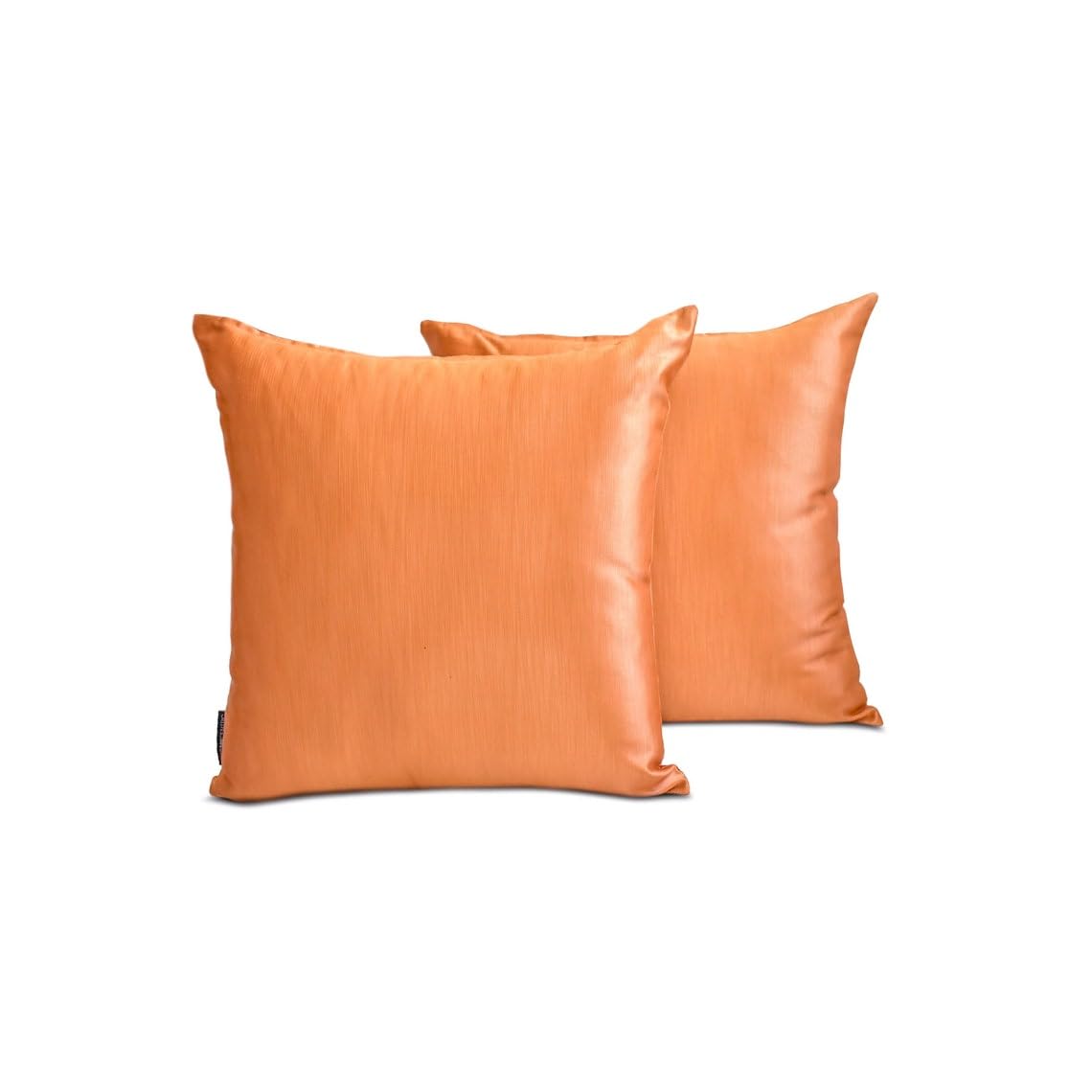 The HomeCentric Decorative Thow Cushion Covers Orange Pack of 2, 60x60 cm (24"x24") Satin Solid Cushion Case For Sofa, Solid Modern Style - Orange Slub Satin