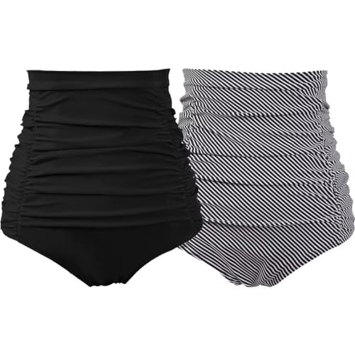 Image of COCOPEAR Women's Ruched High Waisted Bikini Bottom Retro Vintage Swim Short Tankinis