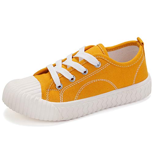 Baby Boys Girls Lace Up Canvas Sneaker for 4-12 Years Little Kids Loafers Boots Rubber Sole Casual Crib Shoes (Yellow, 11.5-12 Years old)