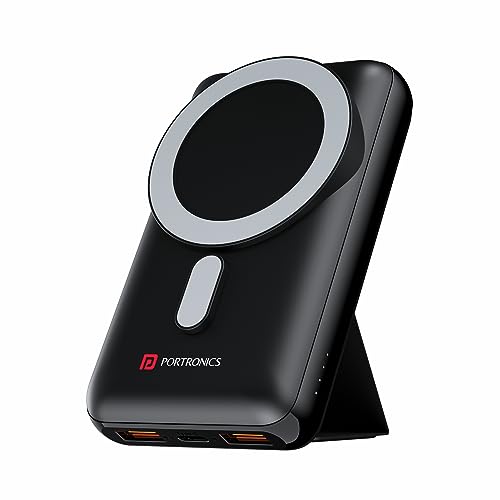 Image of Portronics Wirecell 10 10000mAh 15W Magnetic Wireless Power Bank with 22.5 Wired Output Compatible with iPhone 12 & Above, Samsung Galaxy Z Fold 2, S20 FE, S6 Edge & Other QI enables Devices(Black)