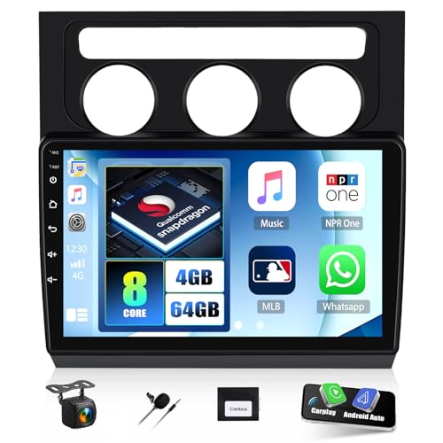 CAMECHO Snapdragon 8 Cœurs 4+64G Android 15 Carplay Autoradio pour VW Touran 2004-2008, Nav Wireless Carplay DSP, 10