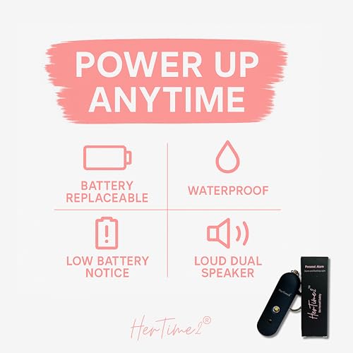 Image of HerTime2 Personal Safety Alarm for Women - Loud Self Defense Siren, Waterproof Keychain with Strobe Light - Battery Powered, Black