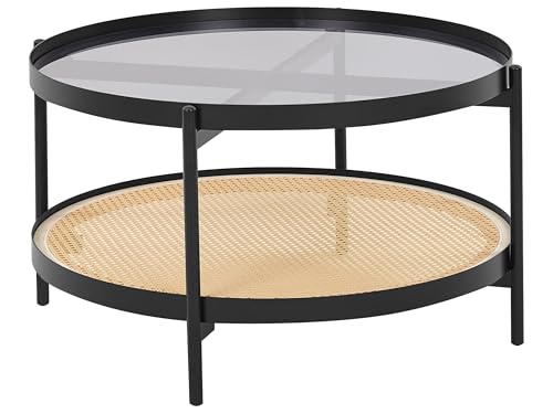 Beliani Couchtisch Metall Glasplatte Wiener Geflecht schwarz/Heller...