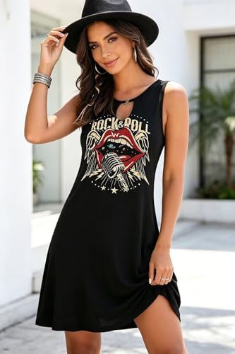 Image of AIMITAG American Flag Tank Dresses for Women USA Flag Stars and Stripes Patriotic July 4th Keyhole Neckline Beach Sundress