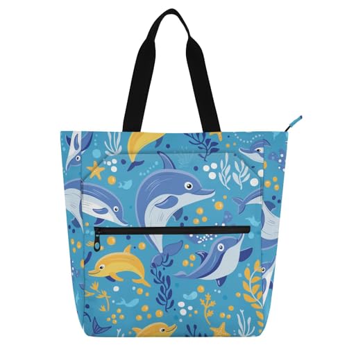 Bolsas de hombro para niños con diseño de animales marinos y bolsillos con cremallera