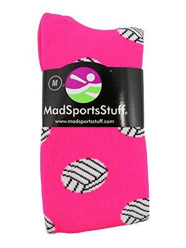 MadSportsStuff Volleyball Socks with Volleyballs for Girls Women Youth Adult Over the Calf Gift Accessories Long Tall Fun4