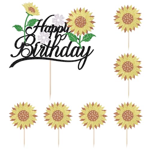 FmiyunEea 7pc Sunflower Happy Birthday Cake Topper - Spring Sunflower