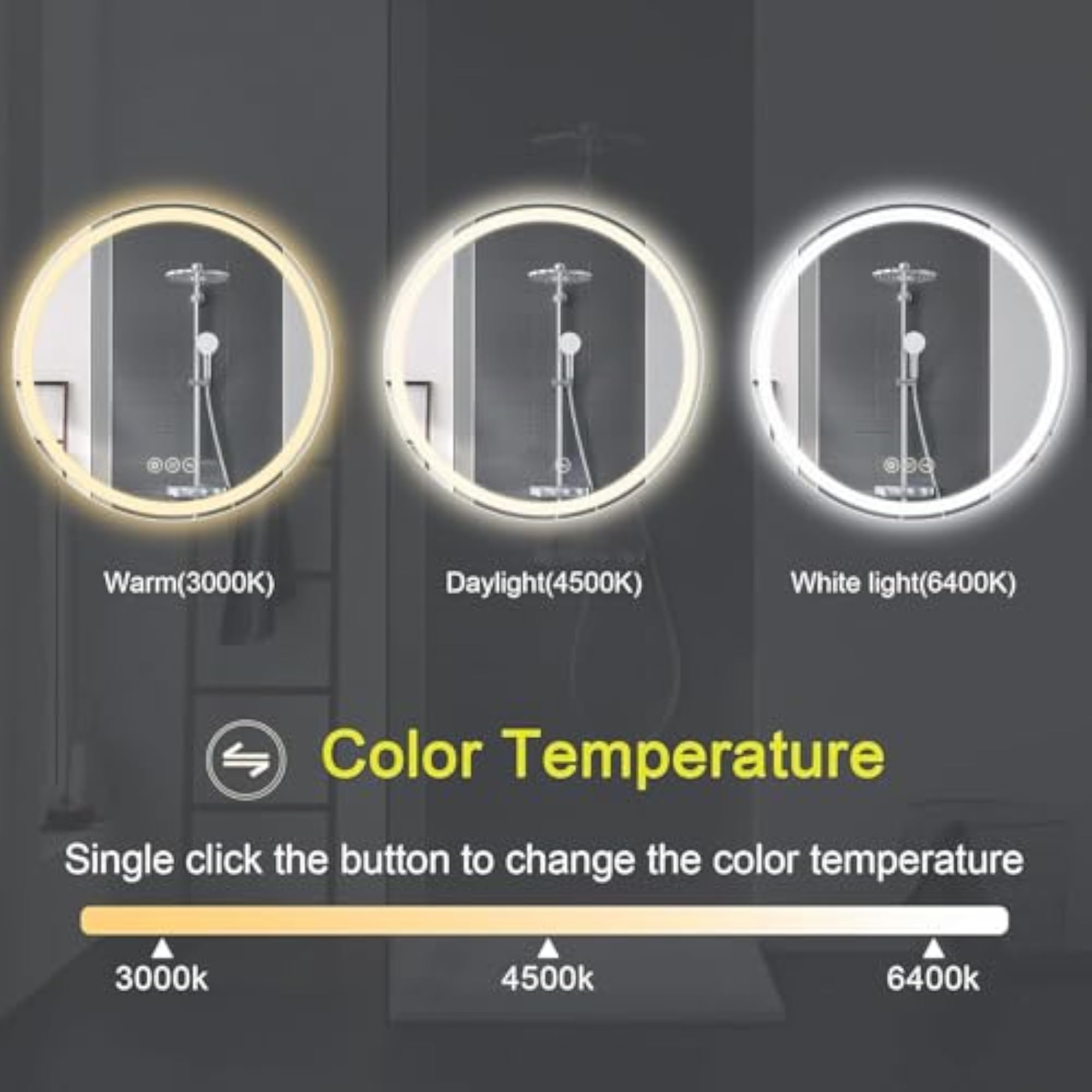 Round LED Bathroom Mirror, 60 cm Dimmable Touch Sensor