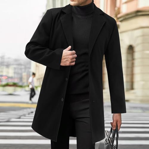 Mens Trench Coat Big and Tall Notched Lapel Single Breasted Pea Coats Business Button Down Jackets Fall Work Topcoat2