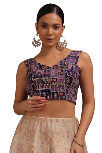 Image of Soch Womens Georgette Floral Print Padded Blouse with Zari