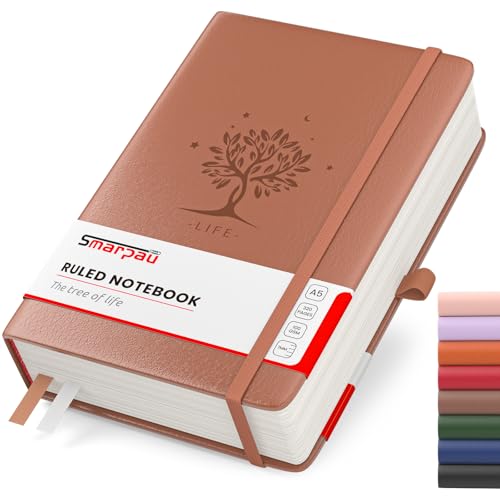 Smarpau Cuaderno con forro A5 grueso, 320 páginas numeradas, tapa blanda, 100 g/m², papel de tapa dura, diario de piel para oficina, escuela, trabajo, mujeres y hombres, 14,5 x 21 cm, marrón