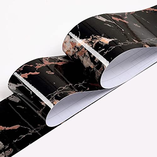 VisitRyl Borde del papel pintado Meteorito Negro Auto Adhesivo del Papel Pintado del PVC Cenefa autoadhesiva para decoración de pared de cocina baño 15cm x 500cm Cover