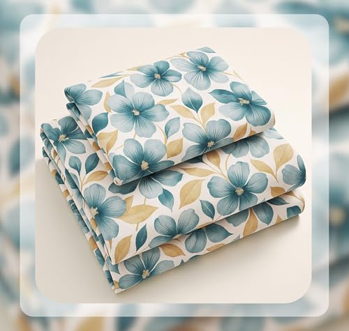 Image of VAS COLLECTIONS Cloud Cotton Double Bedsheet 180 TC | Soft & Breathable Cotton Bedding Set with 2 Pillow Covers | Elegant Floral Printed Bed Sheet for Bedroom & Home | 90x90 Inches (Aqua Petal)