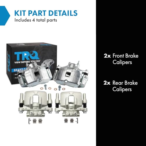 Image of TRQ Front and Rear Brake Caliper Set Zinc Coated Brackets Compatible with 2008 Mitsubishi Lancer