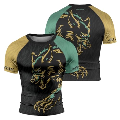 Wolf MMA Base Layer – Men’s Short Sleeve Compression Rash Guard for BJJ, No‑Gi Jiu Jitsu & Combat Training
