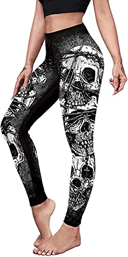 Kamviluer Halloween Leggings Frauen Halloween Kostüm Leggings Workout Laufen Skelett eng Stretch Lustige Hosen, C Skull Black, 32-38 Cover