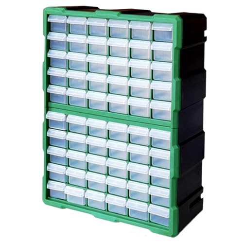 Hardware Storage Cabinet - Multi Grid Modular Cabinet, Stackable Drawer Organizer | 60 Compartment Tray System, Compact Parts Box for Screws Sewing Supplies Beads Tools, Workshop Drawer