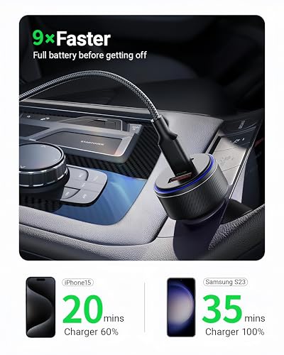USB C Car Charger,90W 3-Port Dual USB-C & USB-A Car Power Adapter,Includes a Fast Charging Cable for iPhone 16/15/14/13/12/11/Pro Max, iPad, Samsung Galaxy, Google Pixel and Android Devices